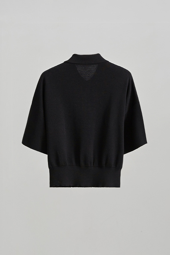 Silk Blend Drop Shoulder Short Sleeve Knit Polo