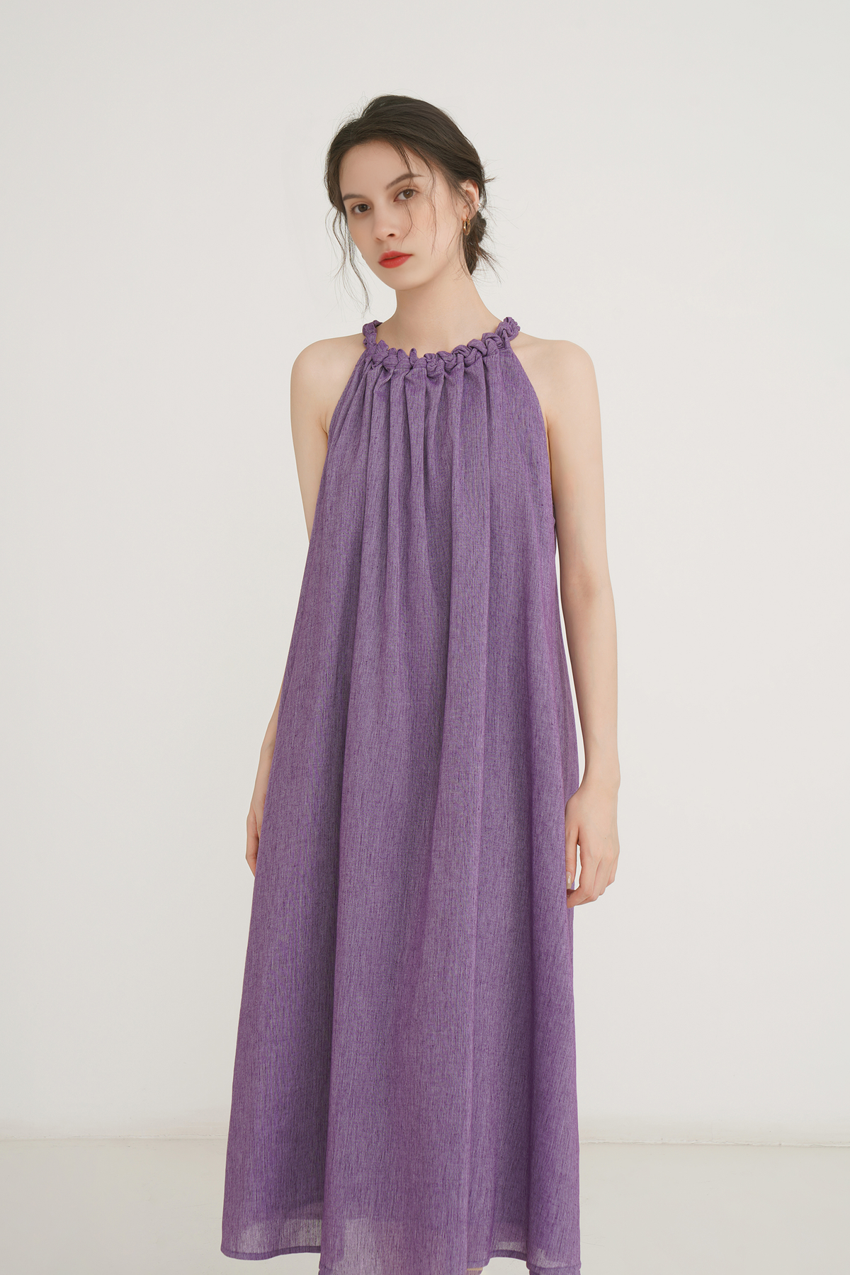 Sleeveless Linen Halter Summer Dress