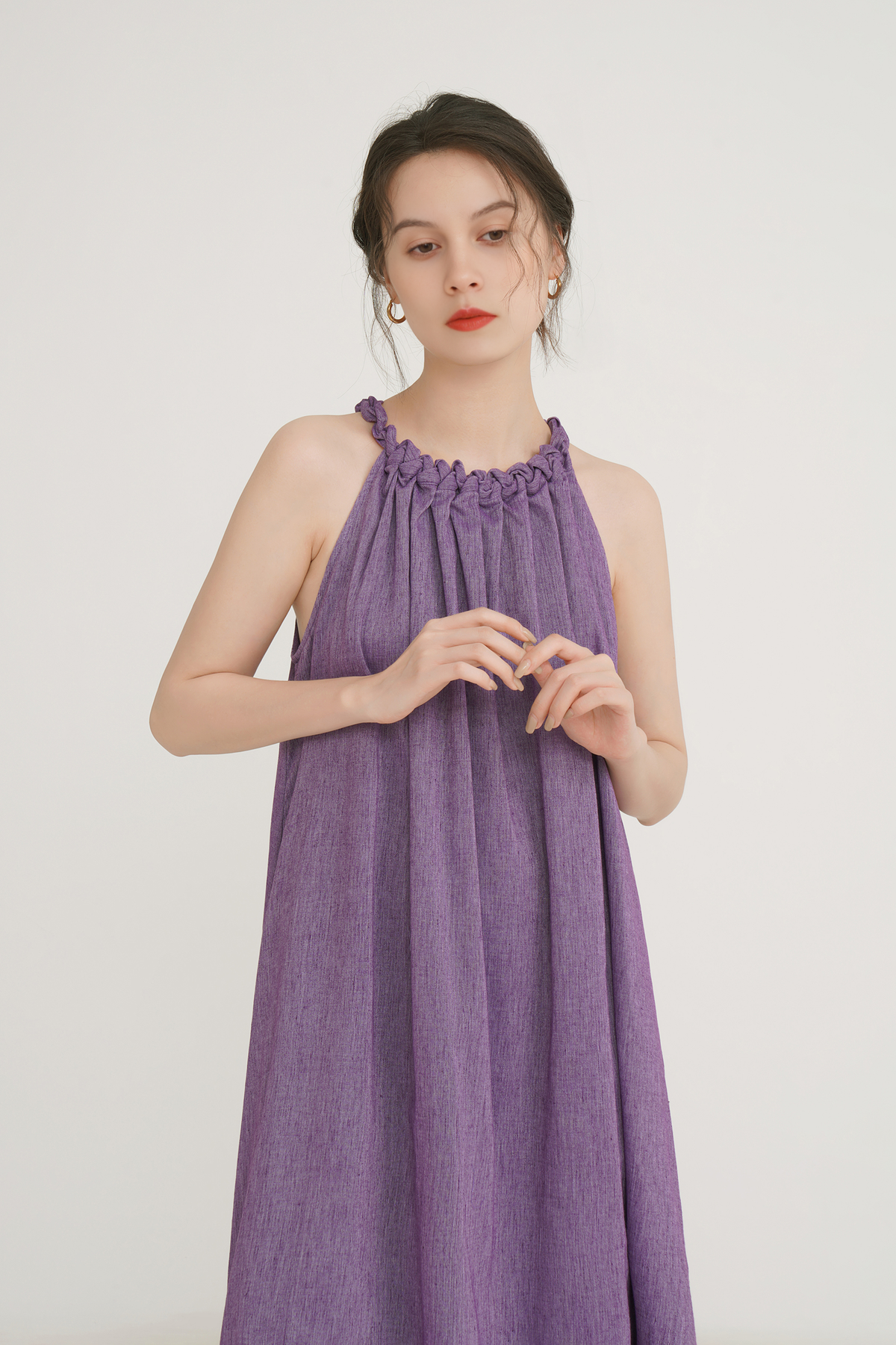 Sleeveless Linen Halter Summer Dress