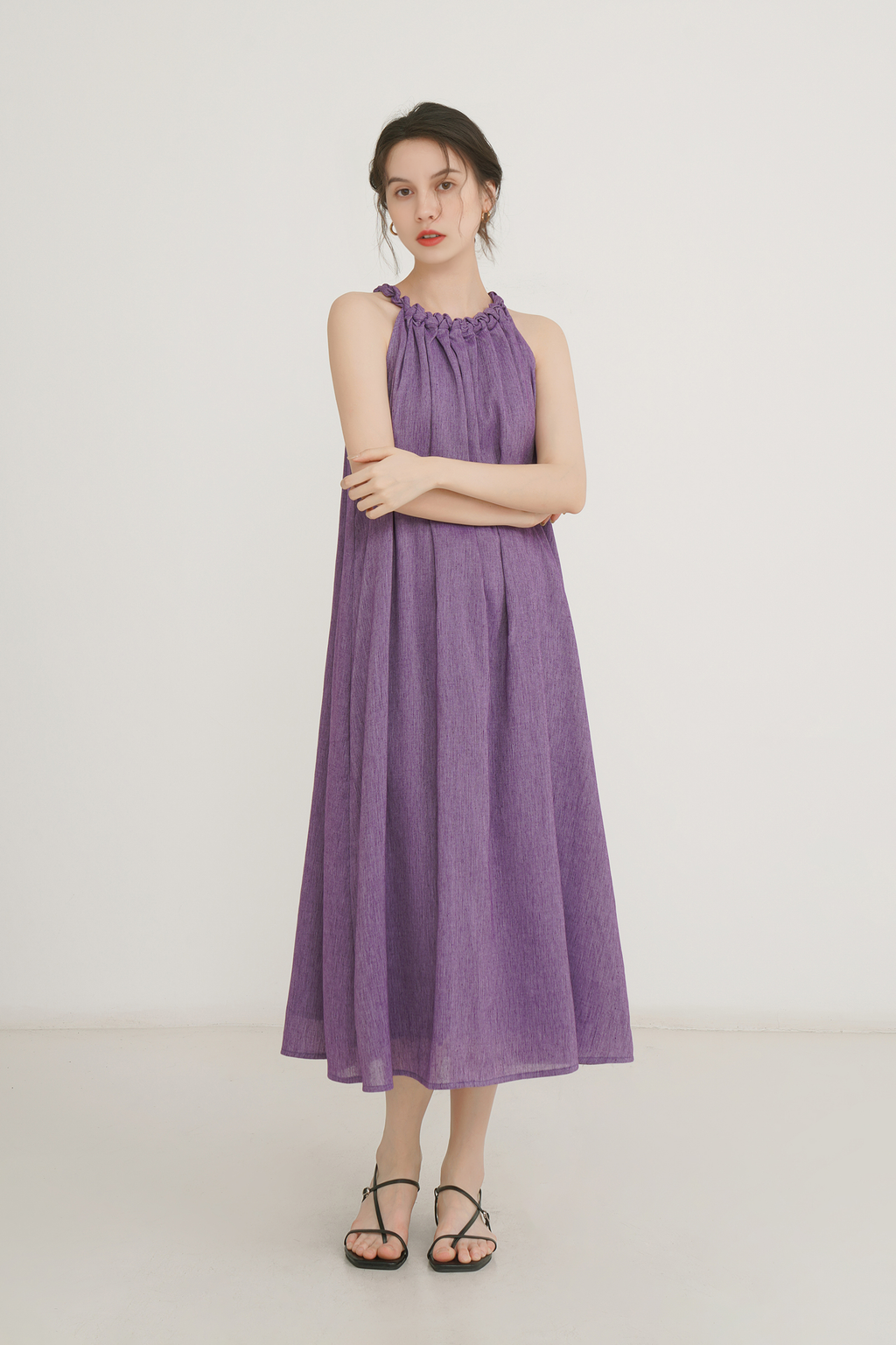 Sleeveless Linen Halter Summer Dress
