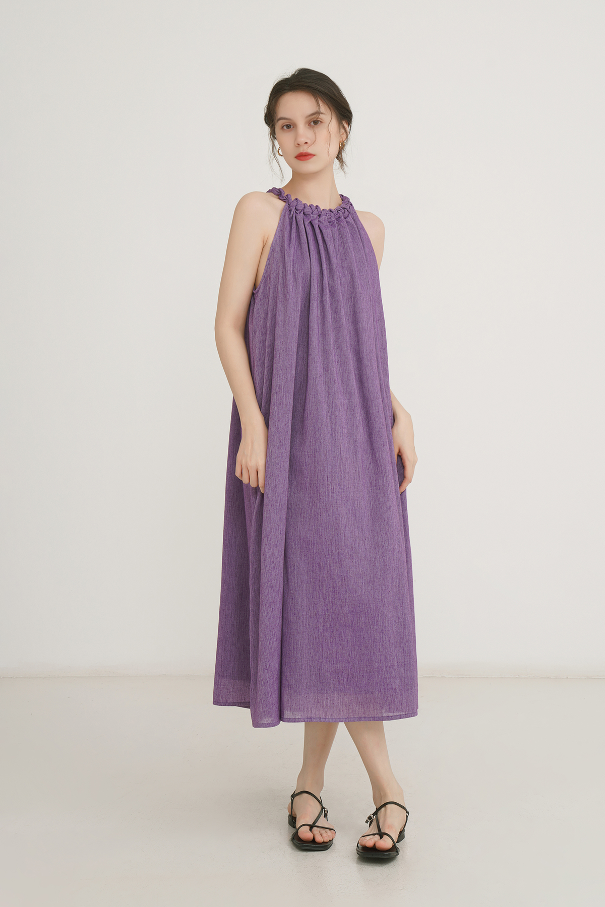 Sleeveless Linen Halter Summer Dress