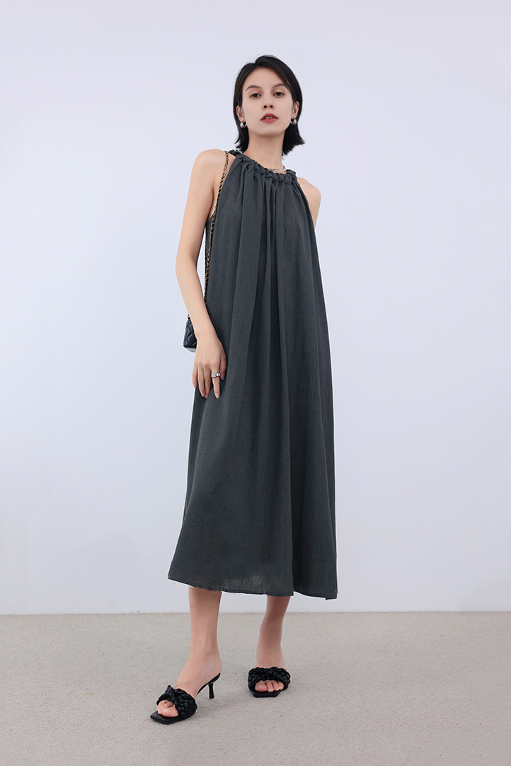 Sleeveless Linen Halter Summer Dress