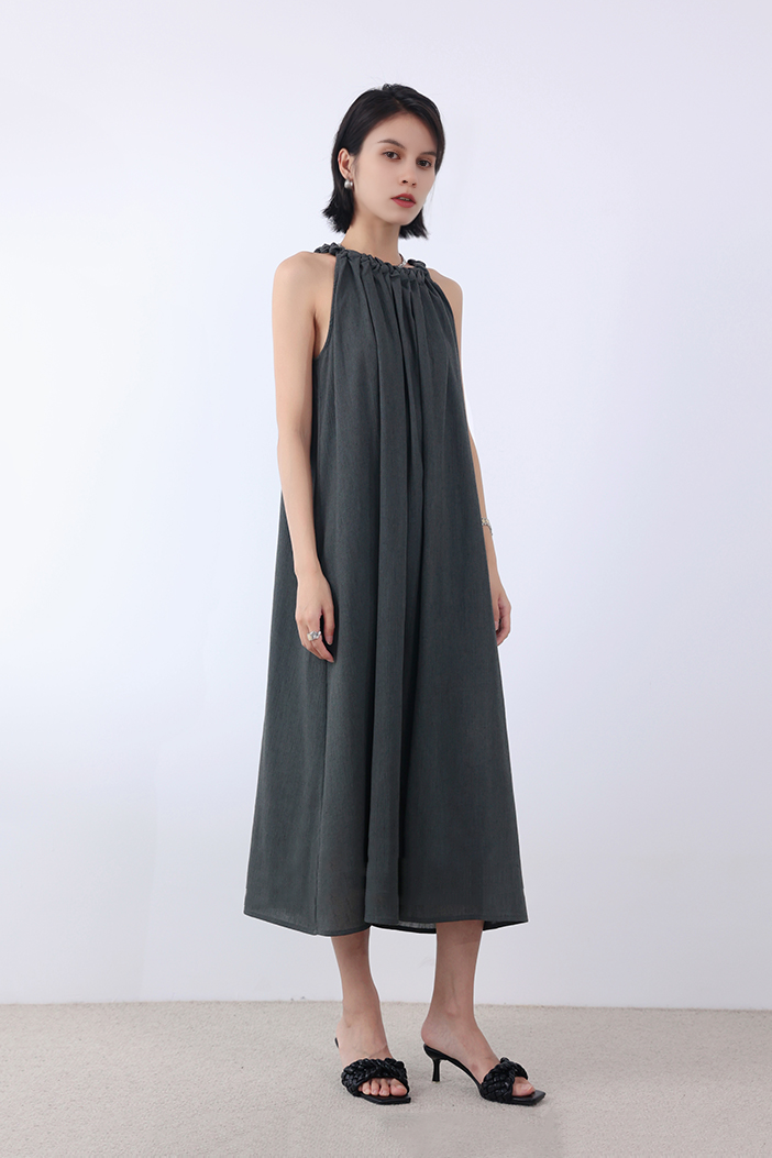 Sleeveless Linen Halter Summer Dress