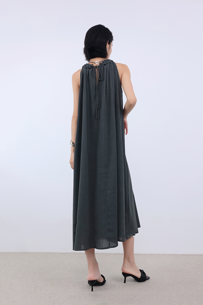 Sleeveless Linen Halter Summer Dress