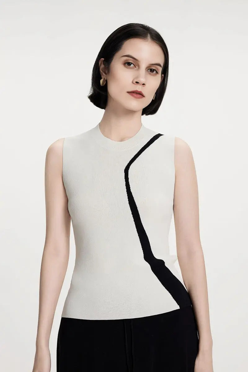 Slim Fit Linen Blend Colorblock Tank Top