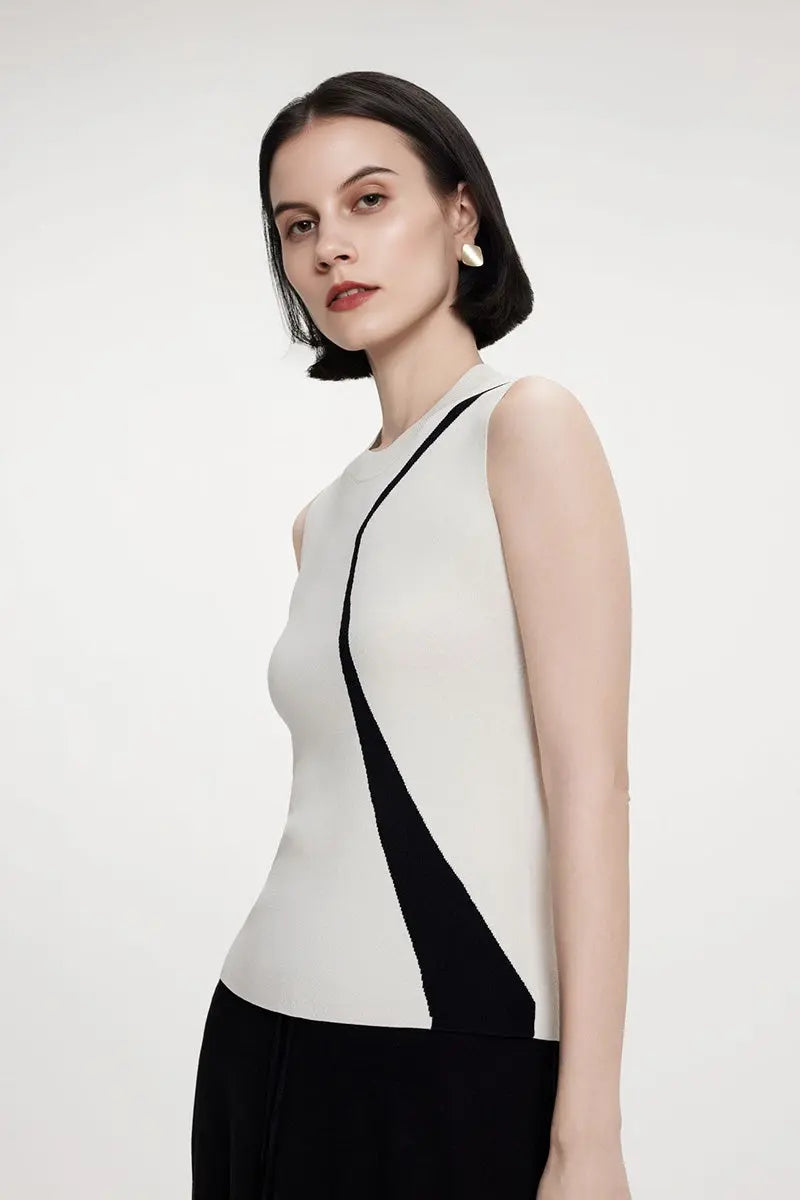 Slim Fit Linen Blend Colorblock Tank Top