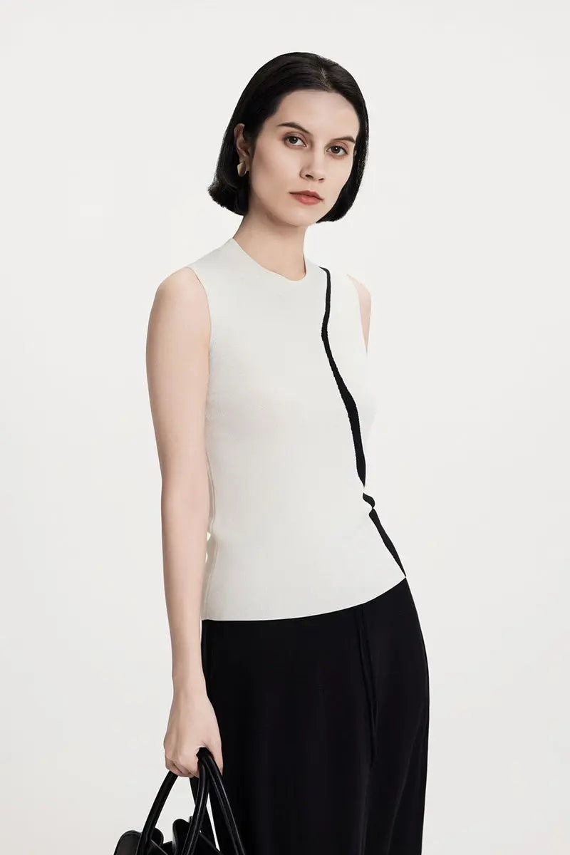 Slim Fit Linen Blend Colorblock Tank Top