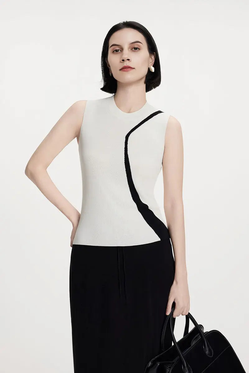 Slim Fit Linen Blend Colorblock Tank Top