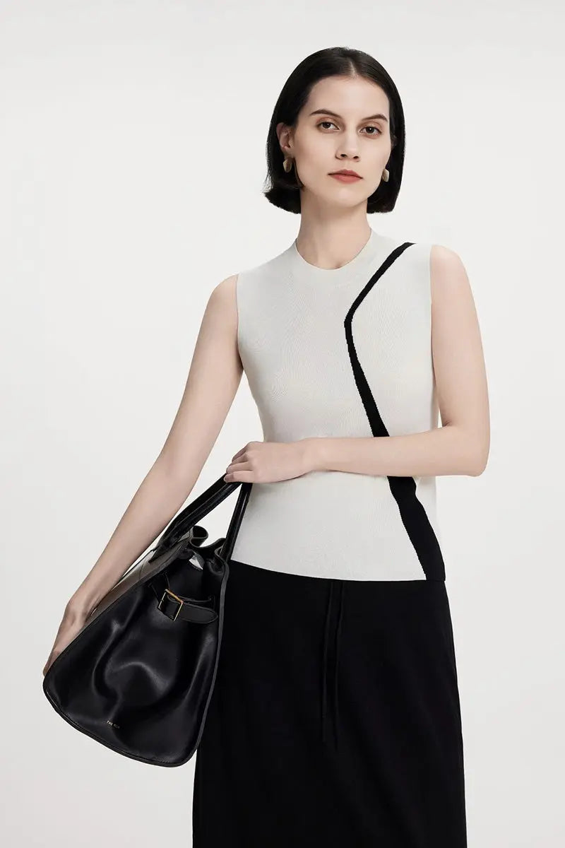 Slim Fit Linen Blend Colorblock Tank Top