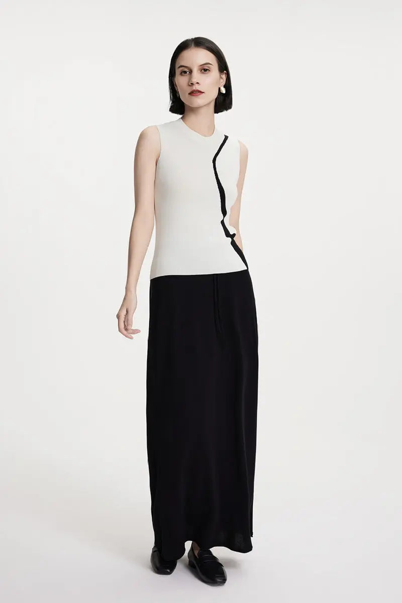 Slim Fit Linen Blend Colorblock Tank Top