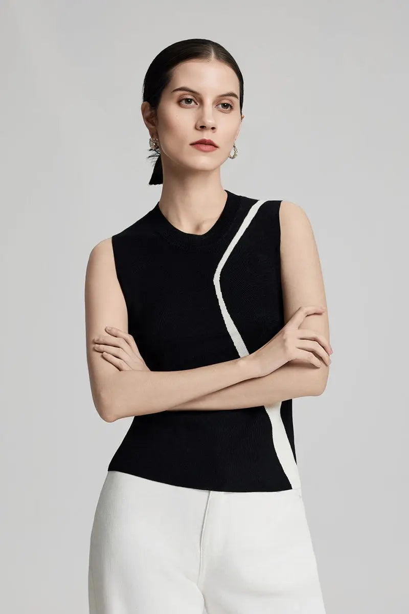 Slim Fit Linen Blend Colorblock Tank Top