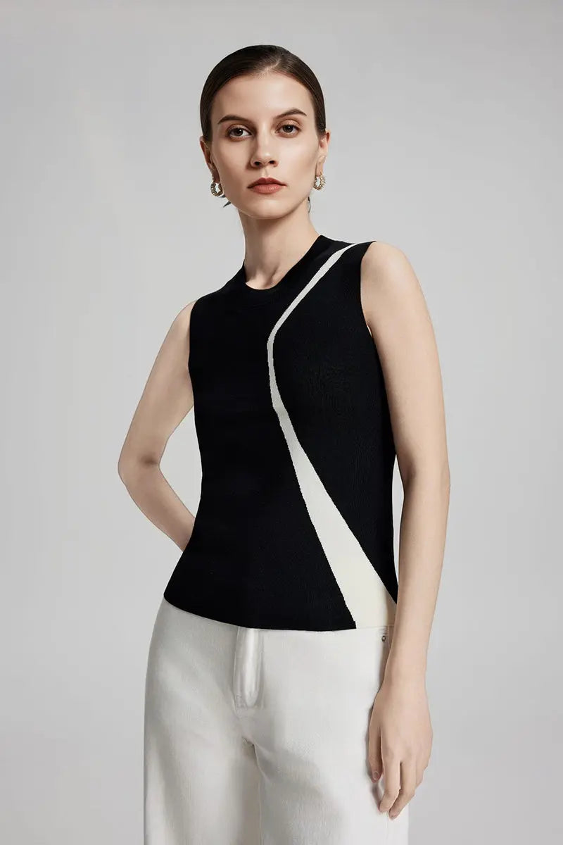 Slim Fit Linen Blend Colorblock Tank Top