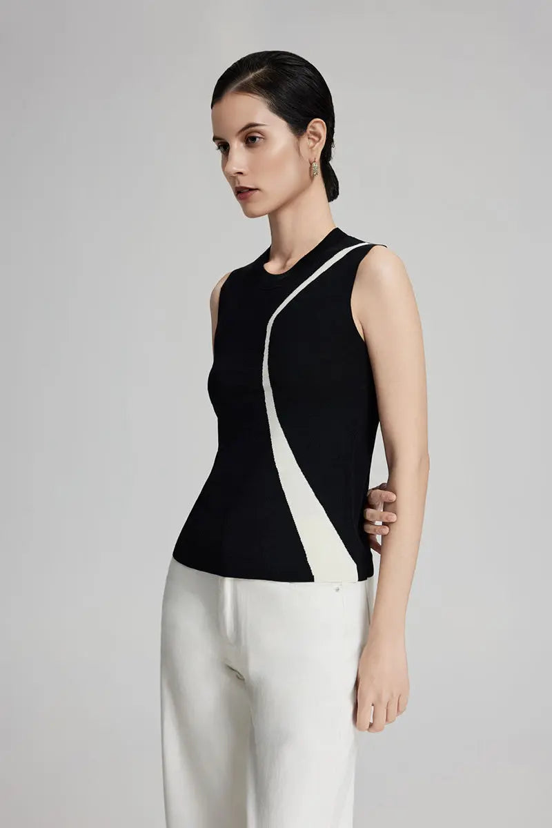 Slim Fit Linen Blend Colorblock Tank Top