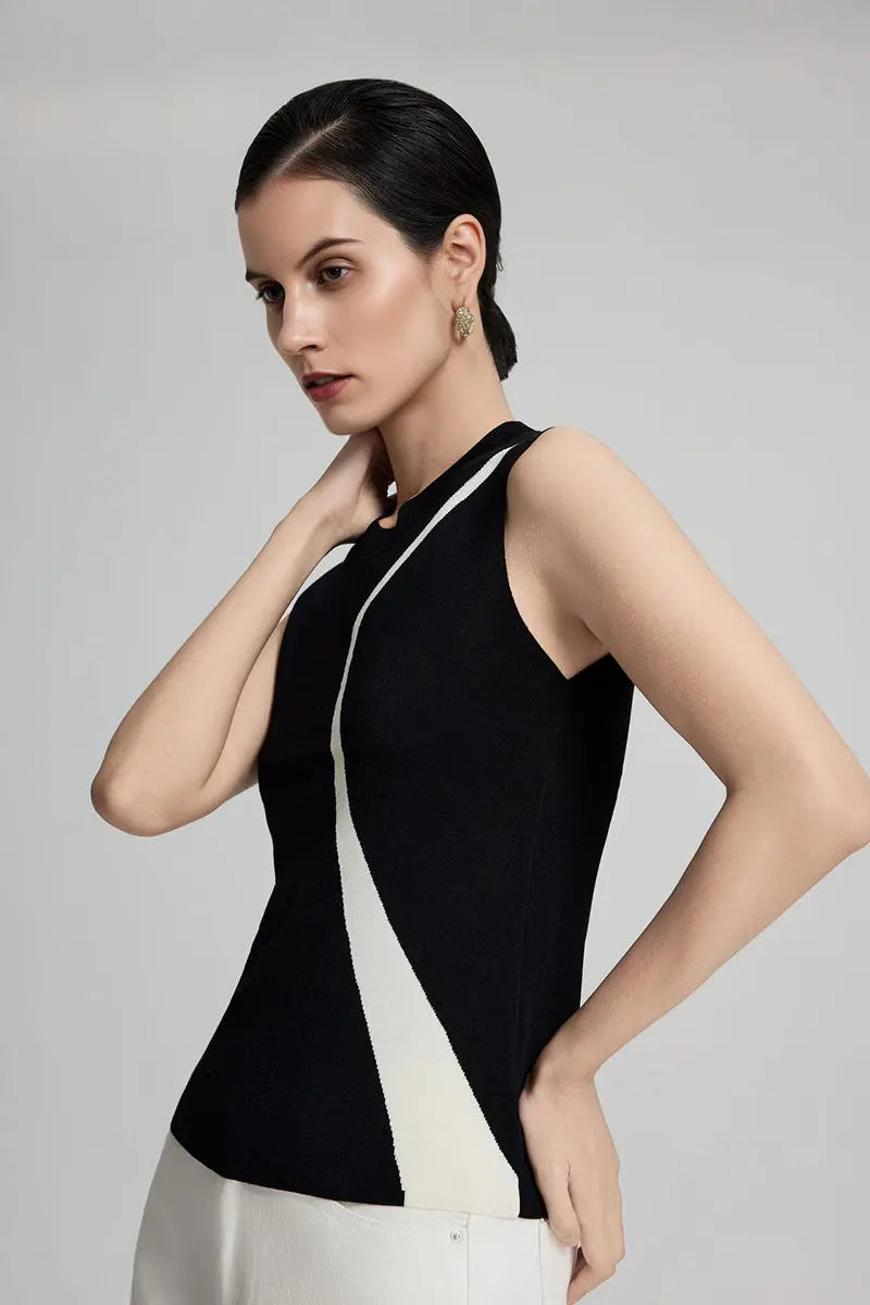 Slim Fit Linen Blend Colorblock Tank Top