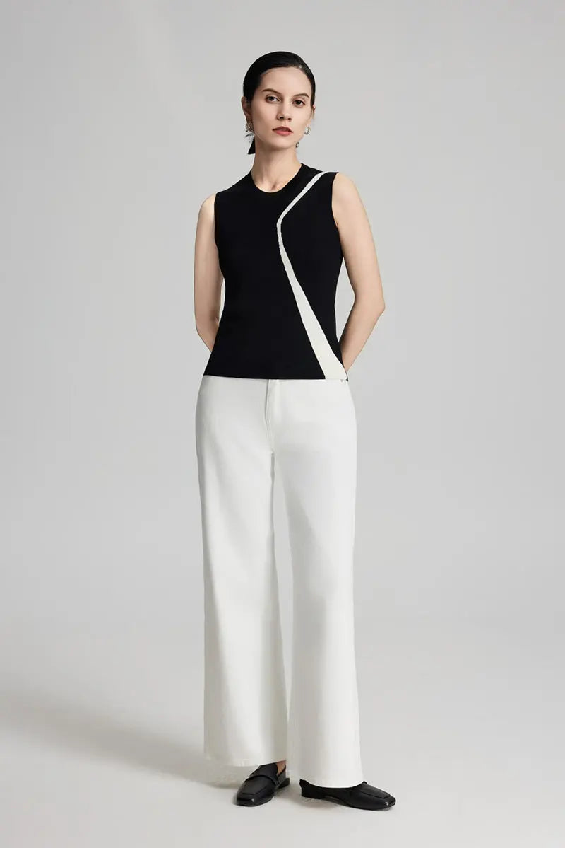 Slim Fit Linen Blend Colorblock Tank Top