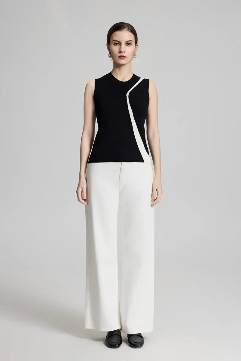 Slim Fit Linen Blend Colorblock Tank Top