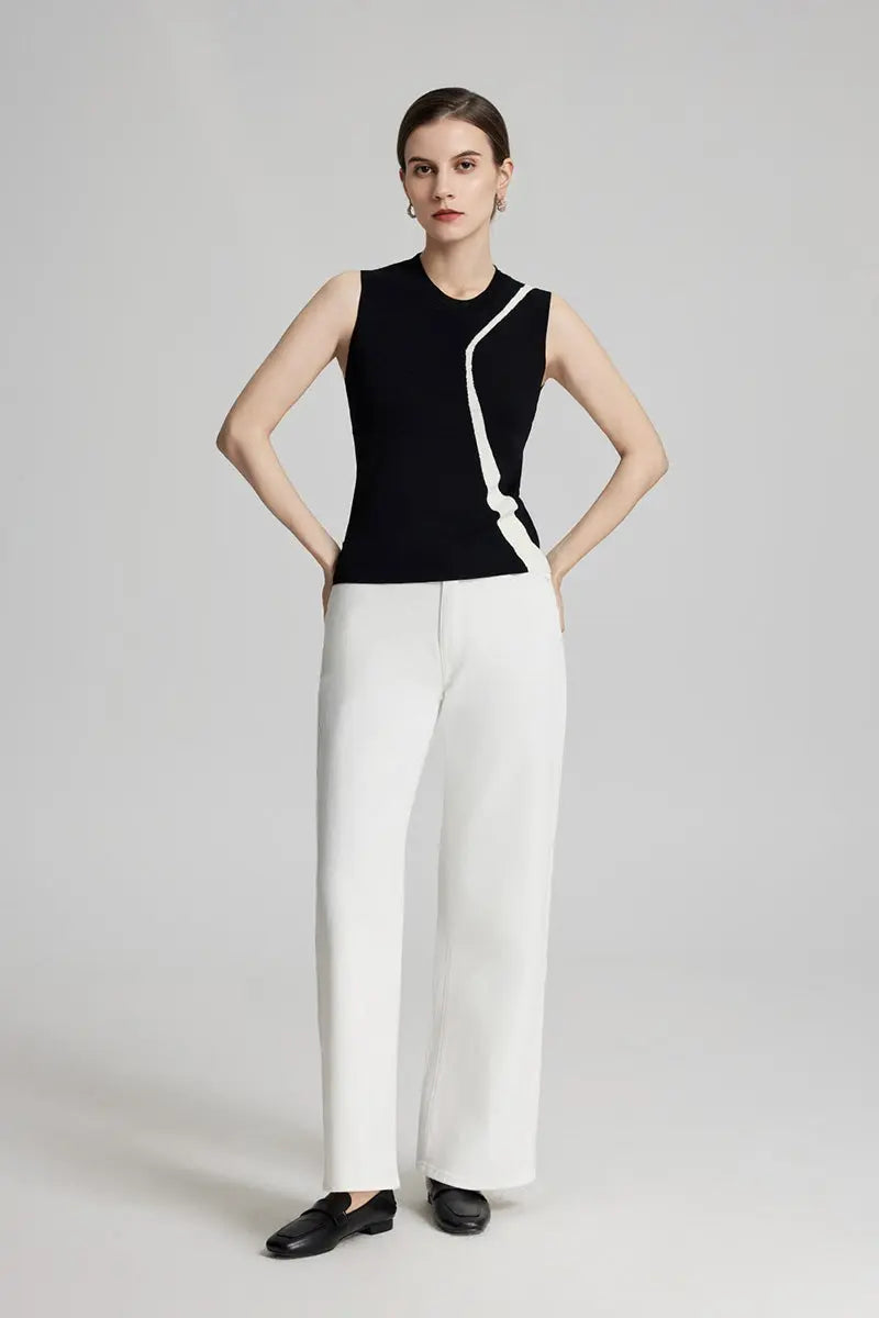 Slim Fit Linen Blend Colorblock Tank Top