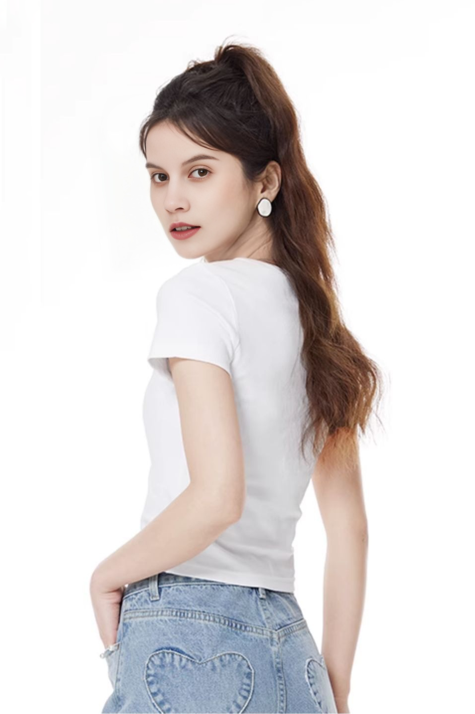 Slim Fit Scoop Neck Cropped T-Shirt
