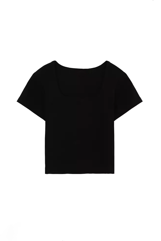 Slim Fit Scoop Neck Cropped T-Shirt