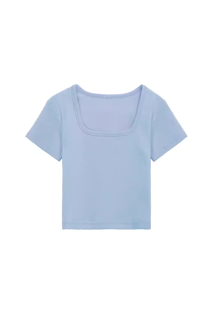 Slim Fit Scoop Neck Cropped T-Shirt
