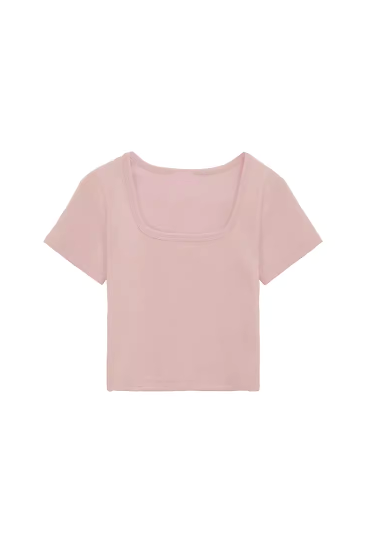 Slim Fit Scoop Neck Cropped T-Shirt