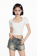 Slim Fit White Cropped T Shirt