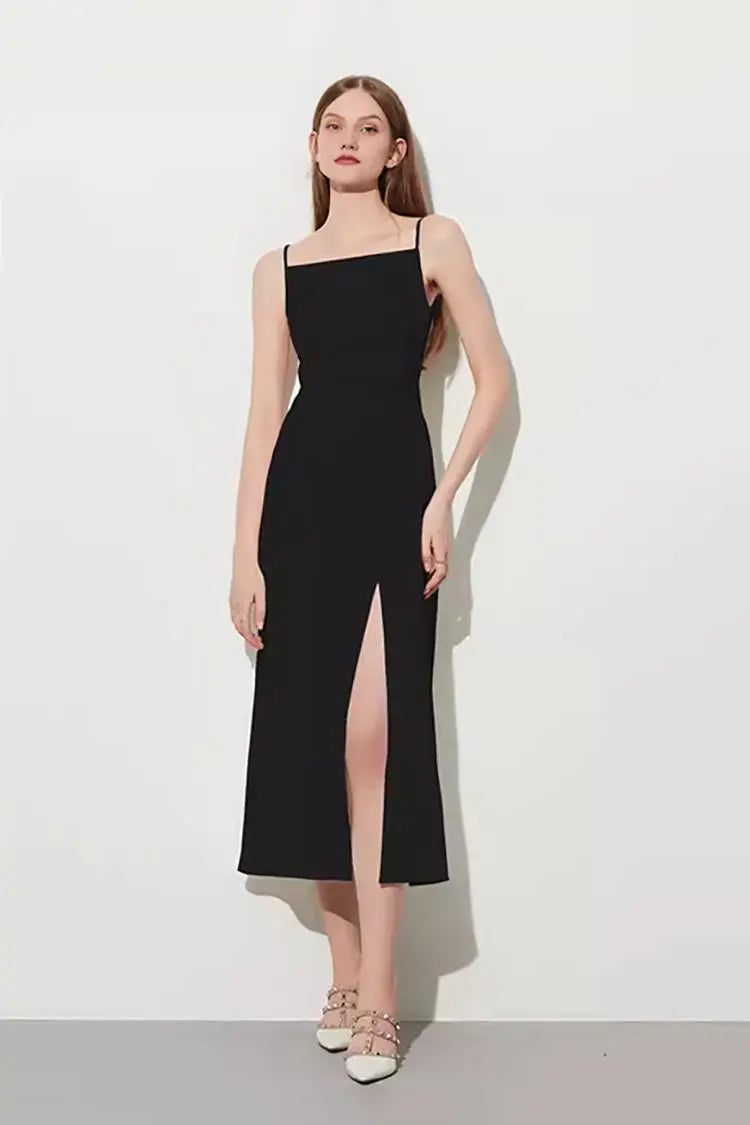 Square Neck Pink Slip Dress with Side Slit