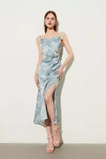 Square Neck Pink Slip Dress with Side Slit
