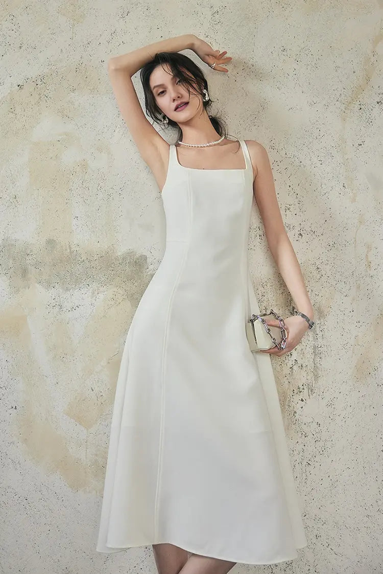 Square Neck White Graduation Dress