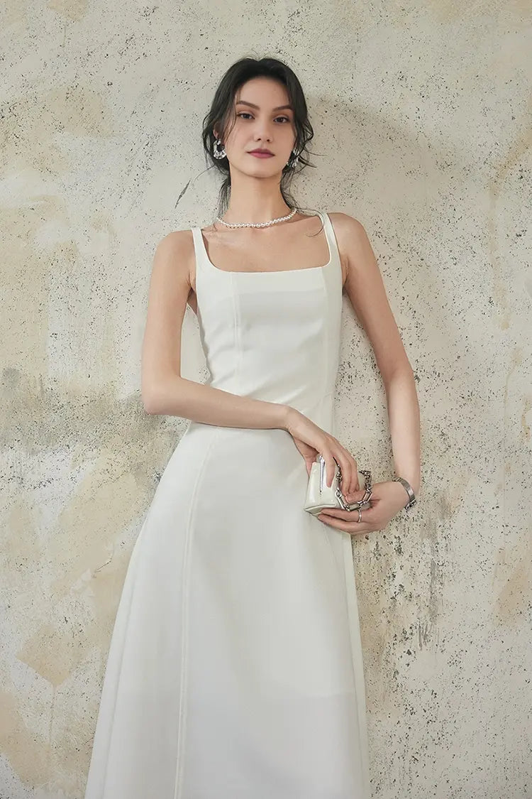 Square Neck White Graduation Dress