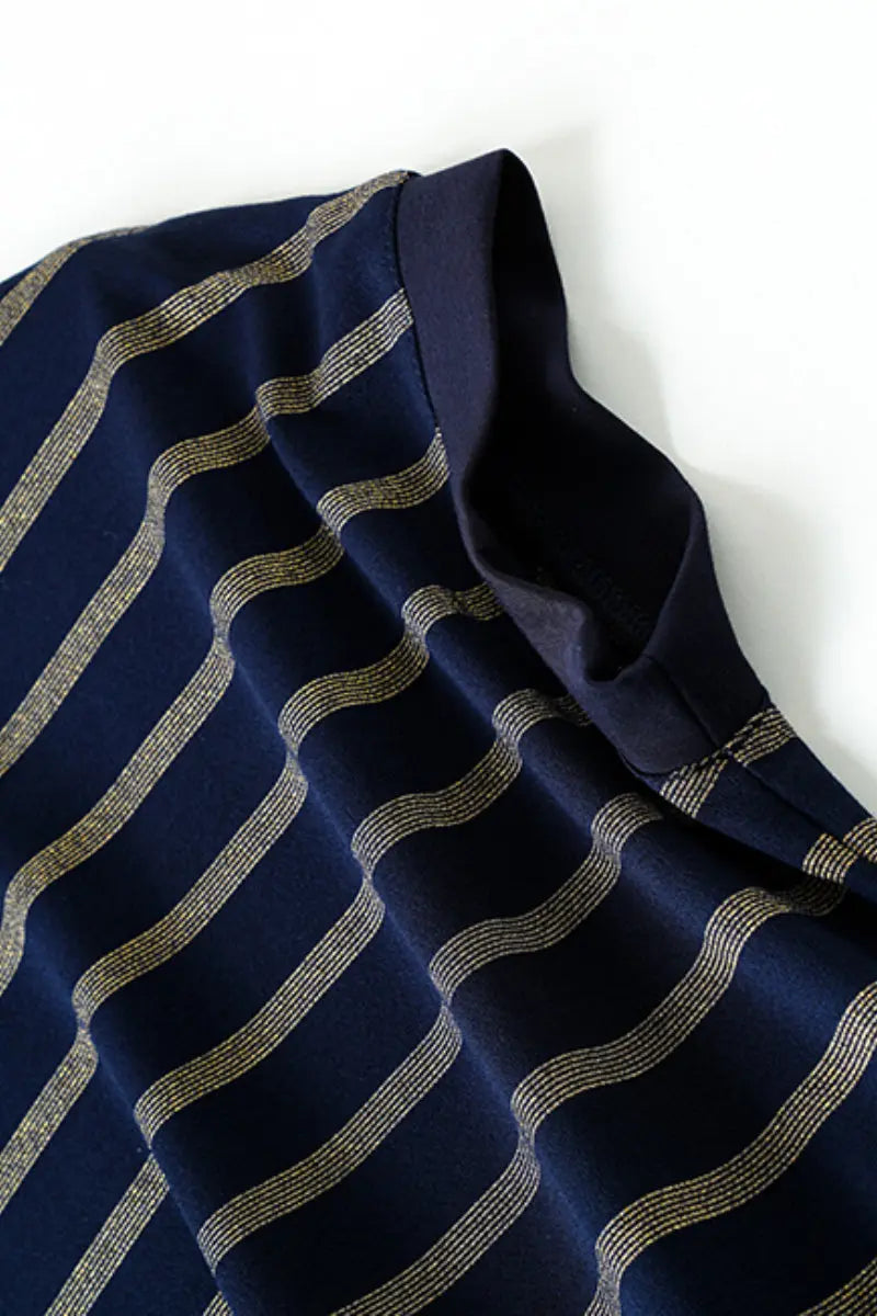 Striped Drawstring Waist Midi T-Shirt Dress with Pockets