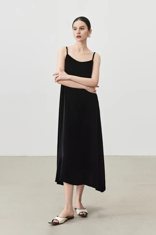 Summer Backless Silk Lined Velvet Slip Dress