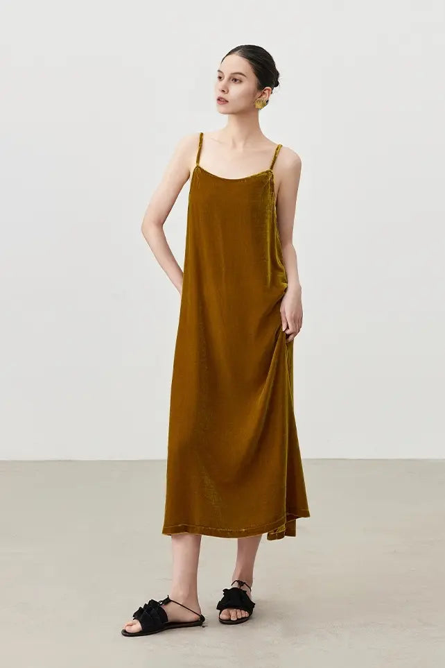 Summer Backless Silk Lined Velvet Slip Dress