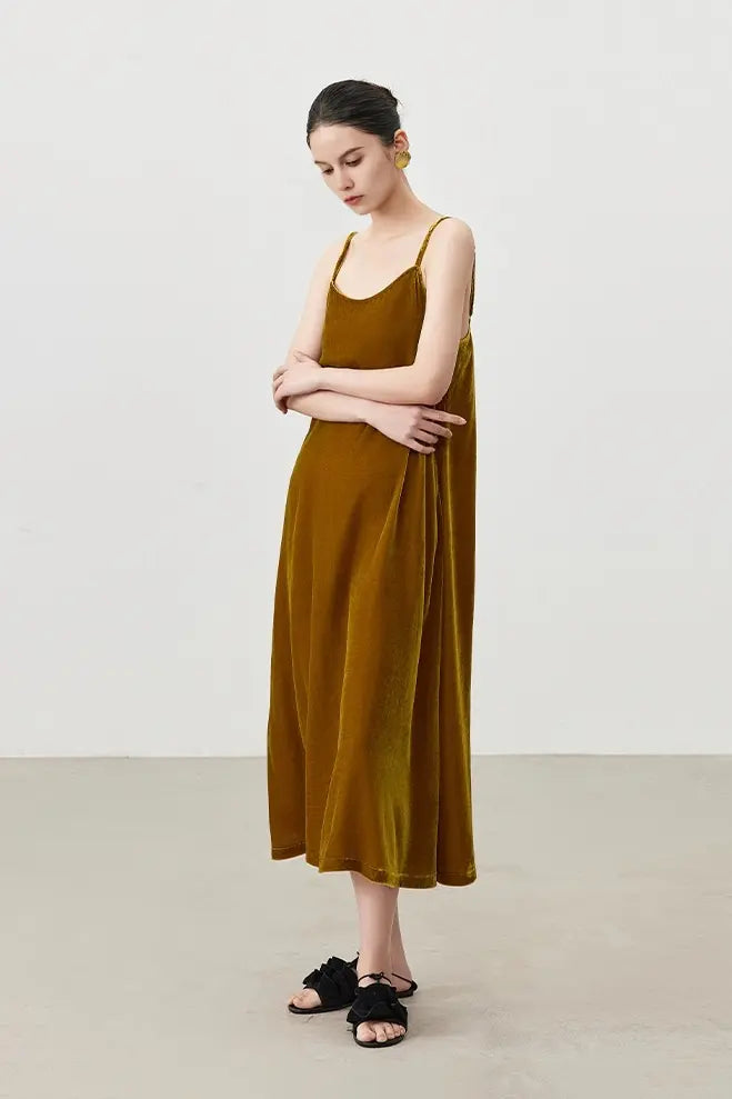Summer Backless Silk Lined Velvet Slip Dress