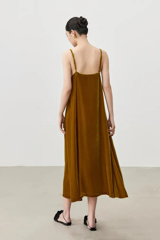 Summer Backless Silk Lined Velvet Slip Dress