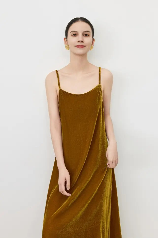 Summer Backless Silk Lined Velvet Slip Dress