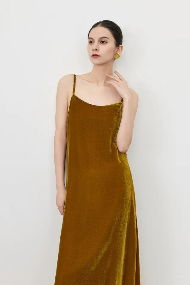 Summer Backless Silk Lined Velvet Slip Dress