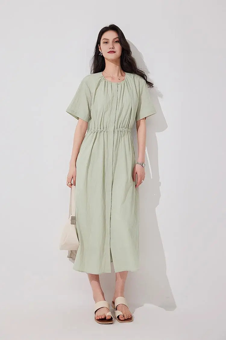 Summer Cinched Waist Midi Dress with Pockets