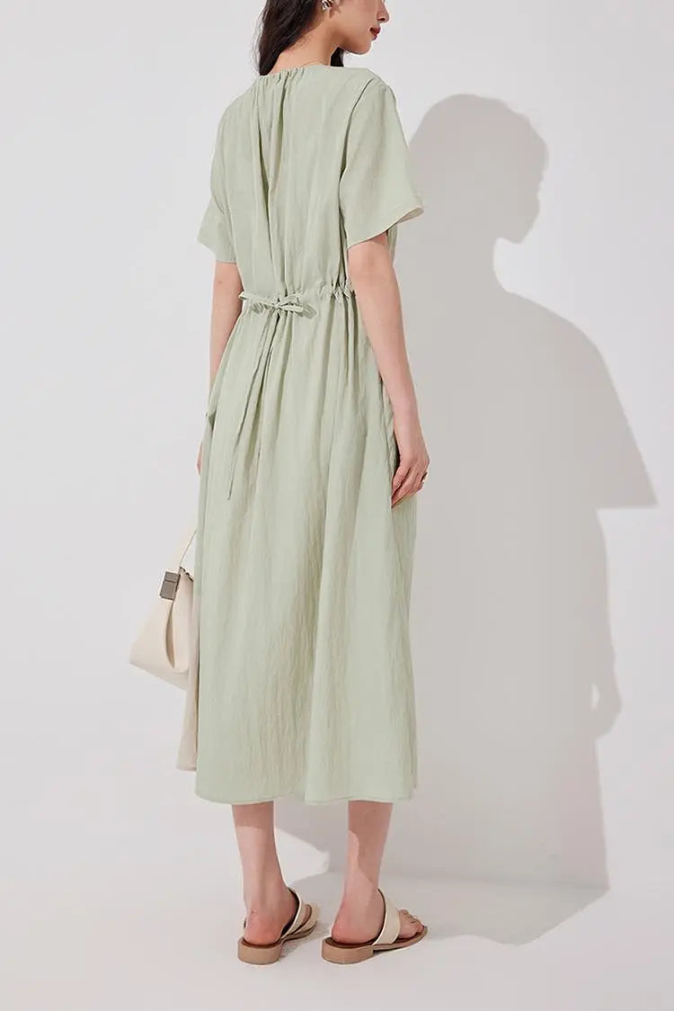 Summer Cinched Waist Midi Dress with Pockets