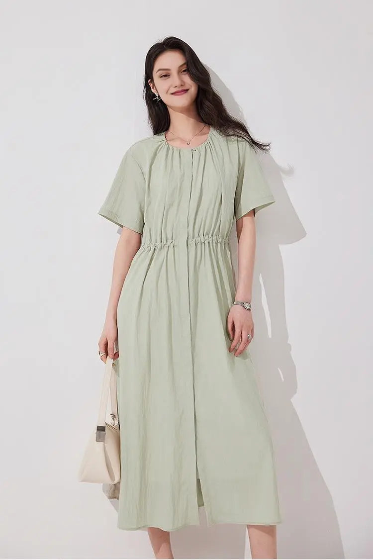 Summer Cinched Waist Midi Dress with Pockets