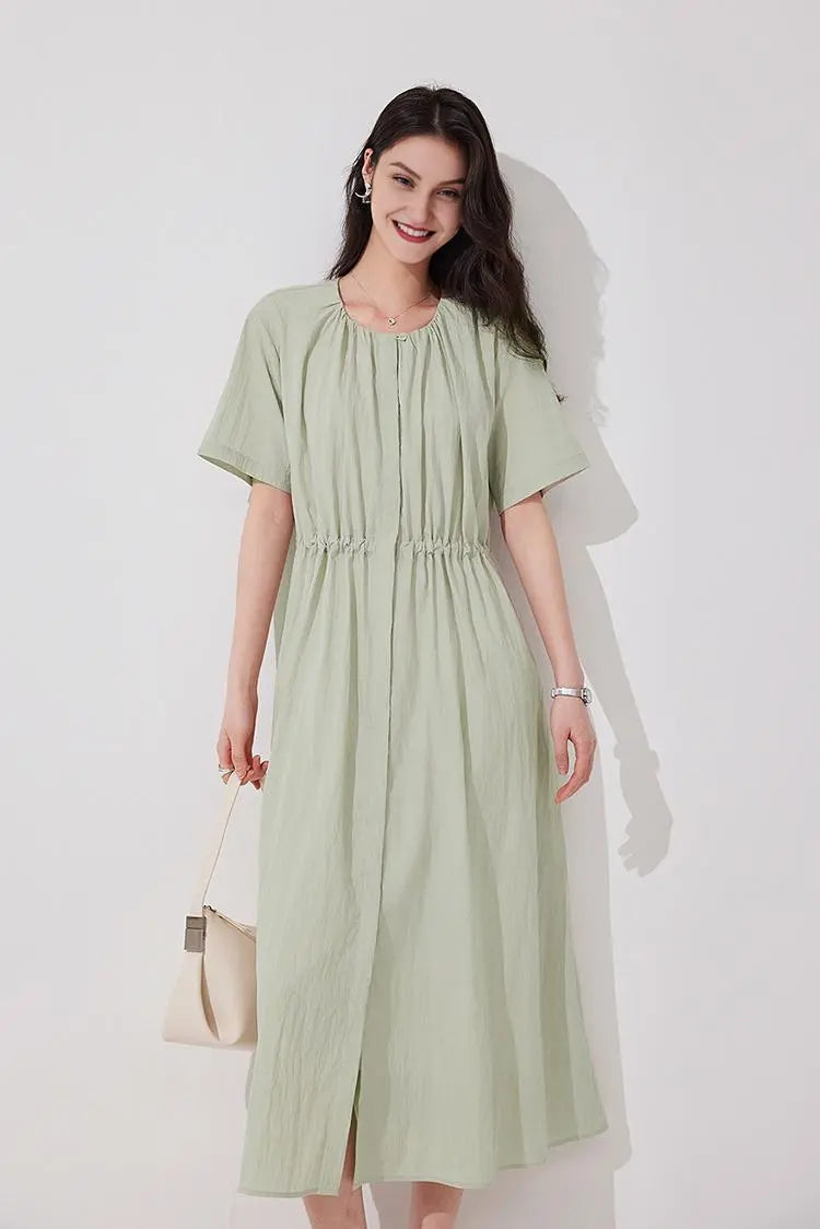 Summer Cinched Waist Midi Dress with Pockets