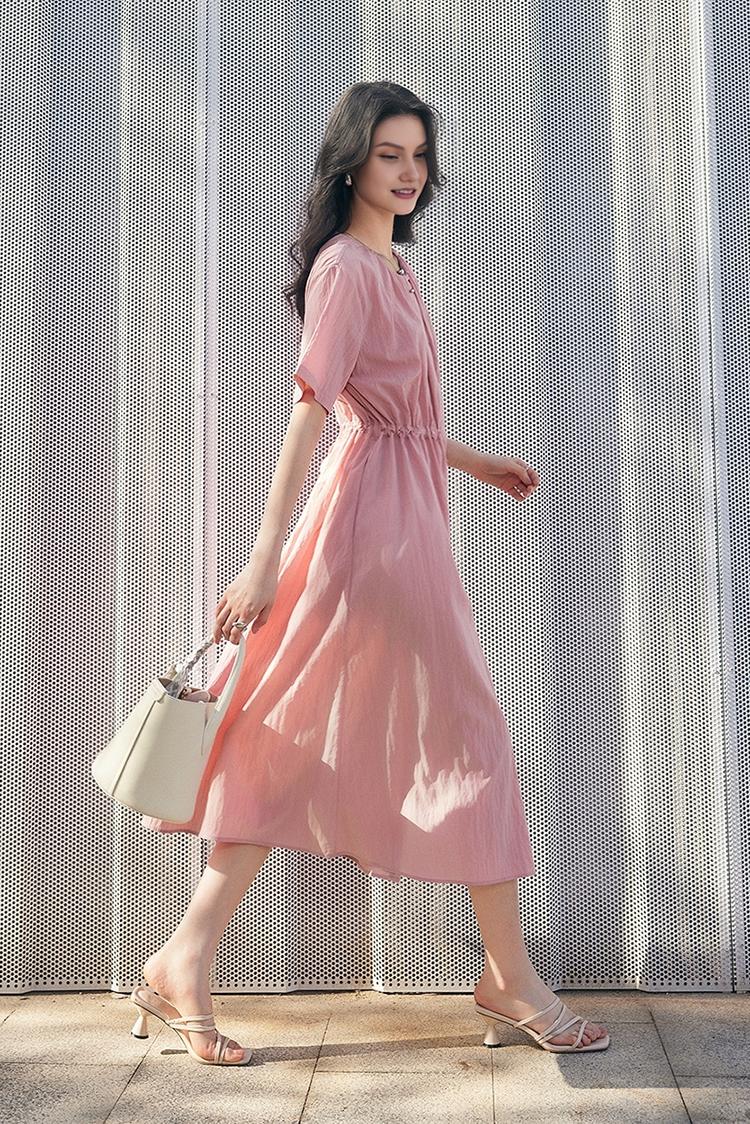 Summer Cinched Waist Midi Dress with Pockets