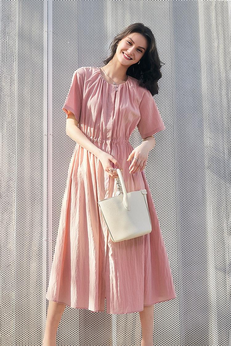 Summer Cinched Waist Midi Dress with Pockets