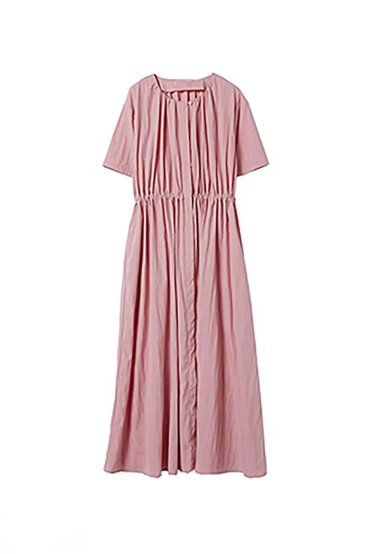 Summer Cinched Waist Midi Dress with Pockets