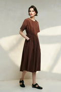 Summer Cinched Waist Midi Dress with Pockets