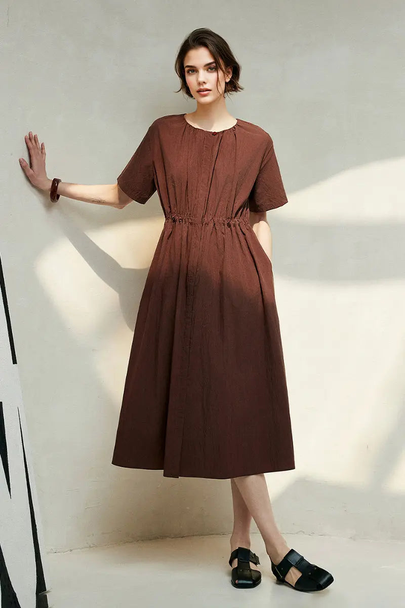 Summer Cinched Waist Midi Dress with Pockets