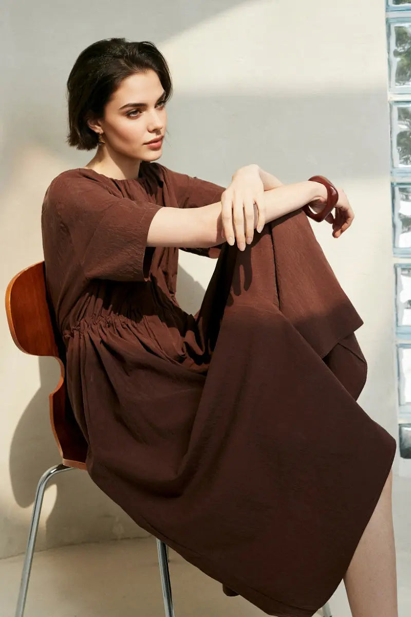 Summer Cinched Waist Midi Dress with Pockets