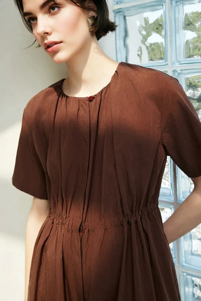 Summer Cinched Waist Midi Dress with Pockets