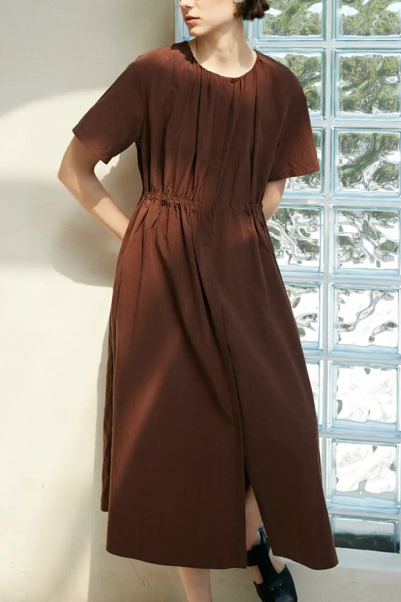 Summer Cinched Waist Midi Dress with Pockets