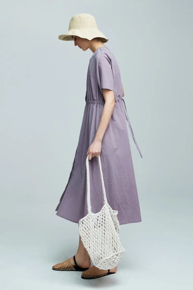 Summer Cinched Waist Midi Dress with Pockets
